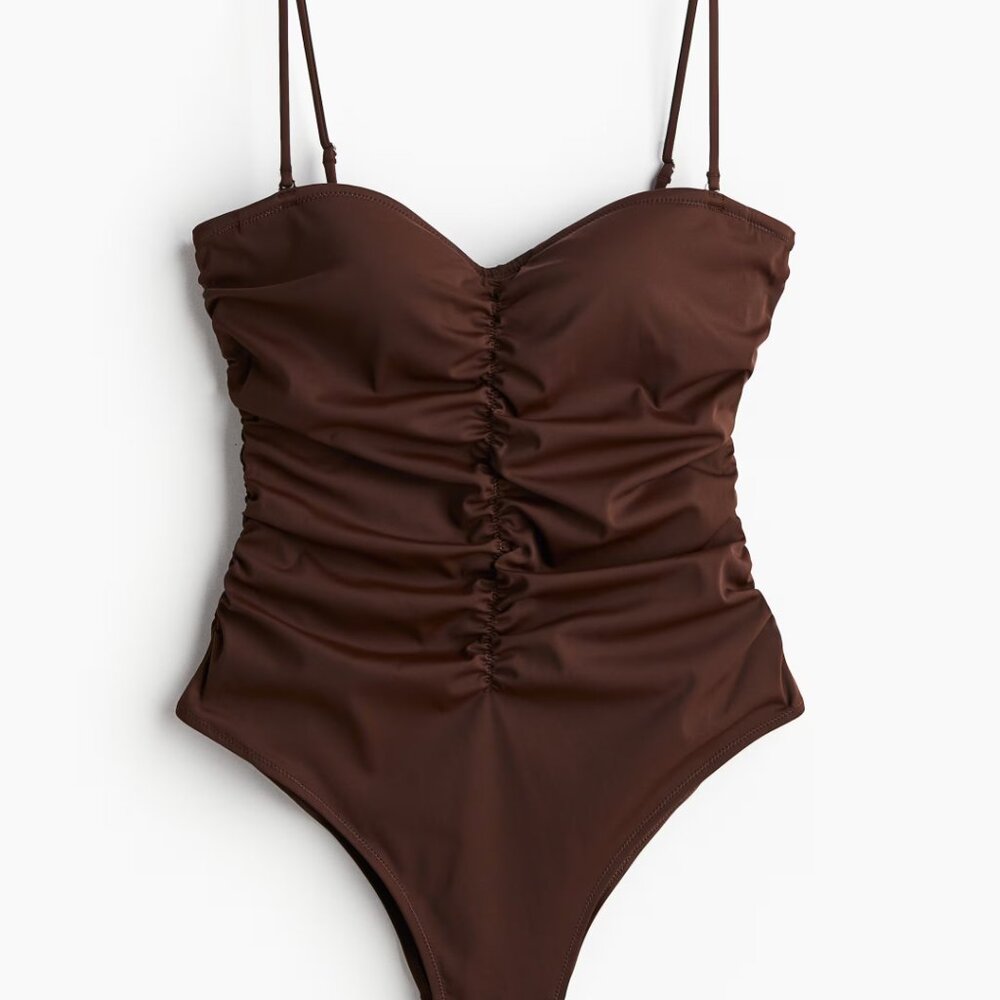 H&M Brown Ruched One-Piece Swimsuit